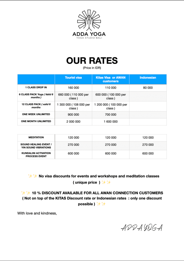 Yoga rates Bali